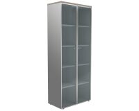 Bibliothèque haute H 217 cm orme portes vitrées alu Maestro