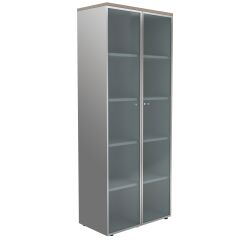 Bibliothèque haute H 217 cm orme portes vitrées alu Maestro