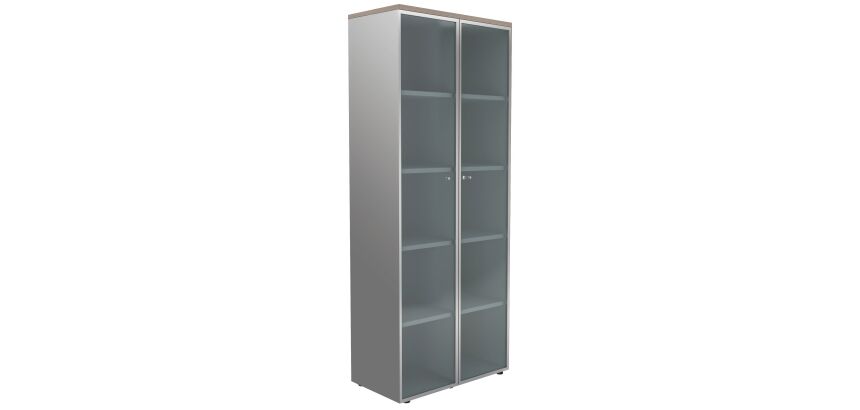Bibliothèque haute H 217 cm orme portes vitrées alu Maestro