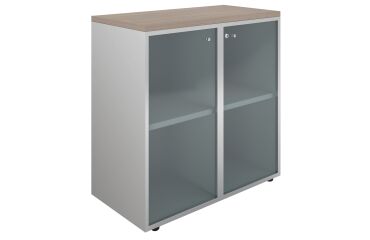 Low bookcase H 89 cm elm with glass doors alu Essenzza - Darwin