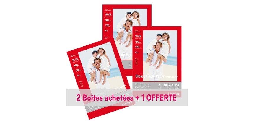Pack 2 boîtes papier photo Canon GP 501 + 1 offerte