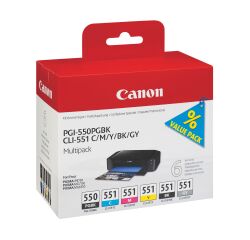Pack cartridges 6 colours Canon PGI550BK - CLI551 for inkjet printer