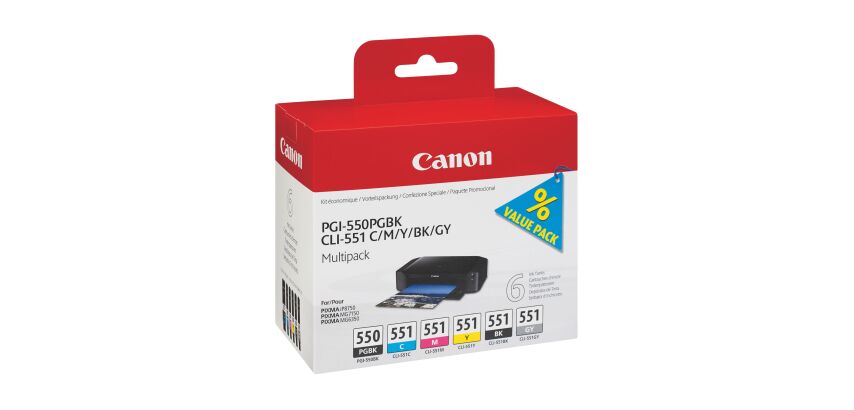 Canon PGI-550BK - CLI-551 Pack cartouche de 6 couleurs pour imprimante jet d'encre