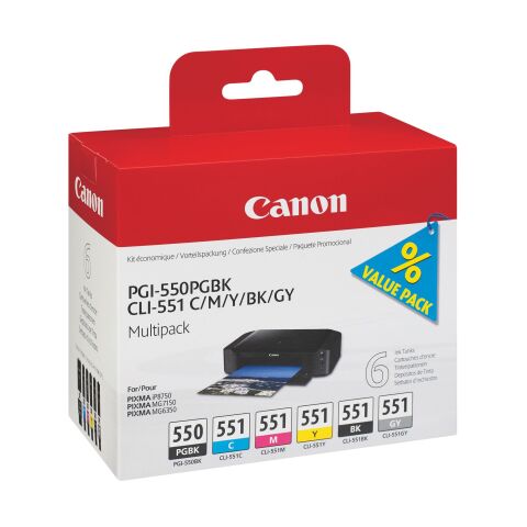 Canon PGI-550BK / CLI-551 Pack 6 cartuchos originales
