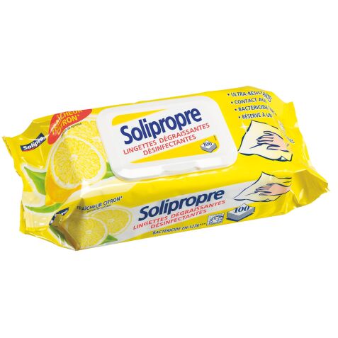 Lingettes désinfectantes Solipropre fraicheur citron - Paquet de 100