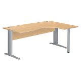 Bureau compact hêtre L 180 cm retour à droite piètement L métal Essens