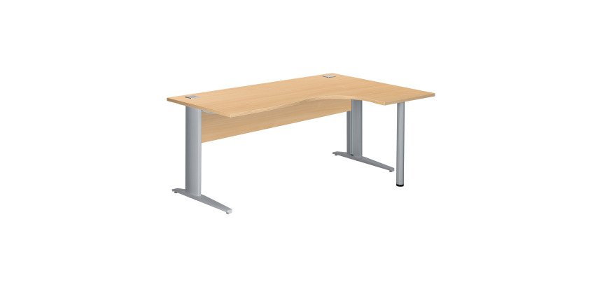 Bureau compact hêtre L 180 cm retour à droite piètement L métal Essens