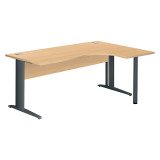 Bureau compact hêtre L 180 cm retour à droite piètement L métal Essens