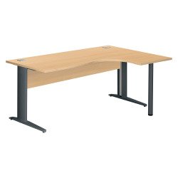 Bureau compact hêtre L 180 cm retour à droite piètement L métal Essens