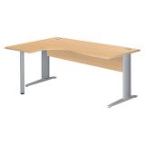 Bureau compact hêtre L 180 cm retour à gauche piètement L métal Essens