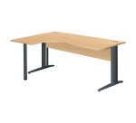 Bureau compact hêtre L 180 cm retour à gauche piètement L métal Essens