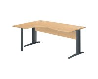 Bureau compact hêtre L 180 cm retour à gauche piètement L métal Essens