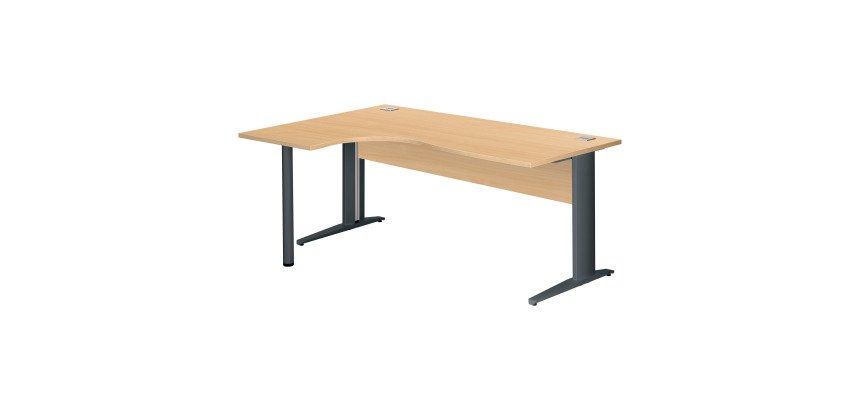 Bureau compact hêtre L 180 cm retour à gauche piètement L métal Essens