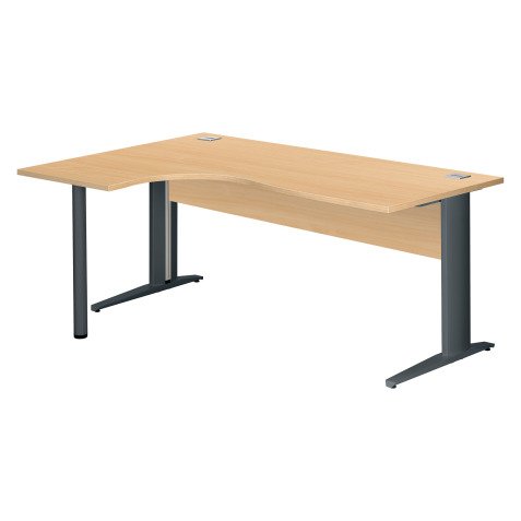 Bureau compact hêtre L 180 cm retour à gauche piètement L métal Essens