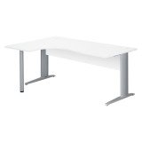 Bureau compact blanc L 180 cm retour à gauche piètement L métal Essens