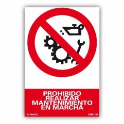 Señal Prohibido Realizar Mantenimiento en Marcha Adhesivo 10x15cm