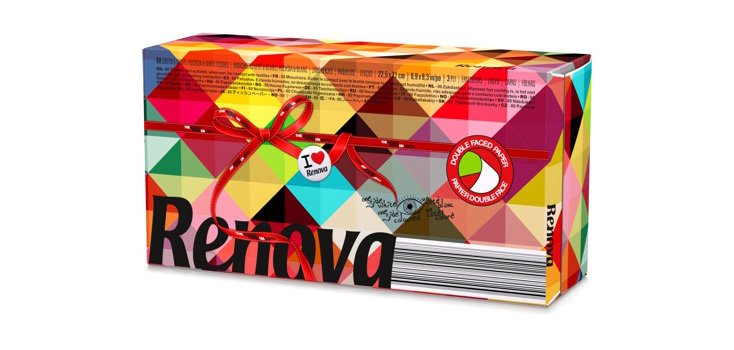 Mouchoirs Red Label bicolores Renova - Boite de 80