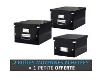 Pack van 2 medium kartonnen opbergdozen Leitz Click&Store in zwart + 1 kleine doos gratis