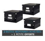 Pack mit 2 Kisten in Karton in schwarz Leitz Click&Store medium + 1 kleine Kiste gratis