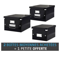 Pack van 2 medium kartonnen opbergdozen Leitz Click&Store in zwart + 1 kleine doos gratis