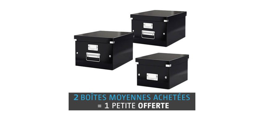 Pack mit 2 Kisten in Karton in schwarz Leitz Click&Store medium + 1 kleine Kiste gratis