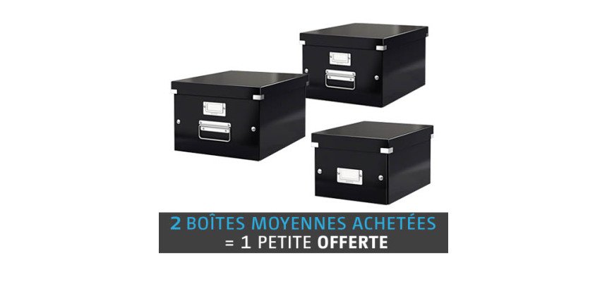 Pack mit 2 Kisten in Karton in schwarz Leitz Click&Store medium + 1 kleine Kiste gratis