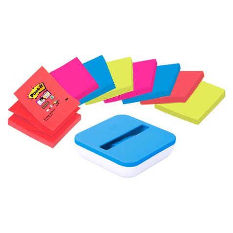 Pack dispenser + 8 coloured Z-Notes Super Sticky Post-it