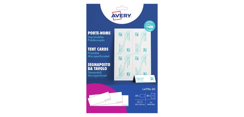 Chevalet porte-nom Avery papier 60 x 210 mm - Boîte de 20