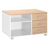 Mobile side cabinet Intuitiv 3 drawers white - light oak