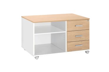 Console mobile Intuitiv' L 100 cm 3 tiroirs blanc - chêne clair