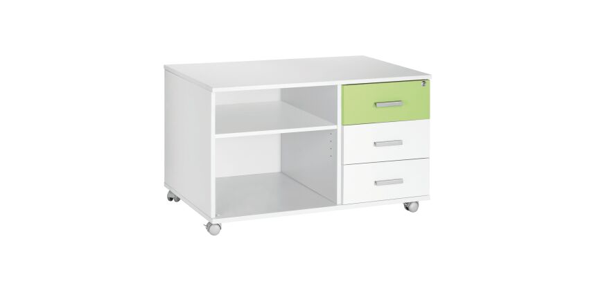 Console mobile Inéo 3 tiroirs corps blanc et façade de couleur