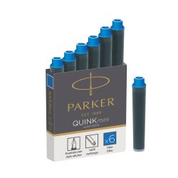 Cartouche d'encre courte pour stylos plumes Parker bleue – Boîte de 6
