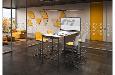 High table set L180 x W 80 x H 107 white/aluminum and TV stand Boxy White with wheels