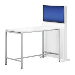 Pack table haute L180 x P 80 x H 107 blanc/aluminium et support TV Boxy Blanc à roulettes