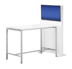 Pack table haute L180 x P 80 x H 107 blanc/aluminium et support TV Boxy Blanc à roulettes