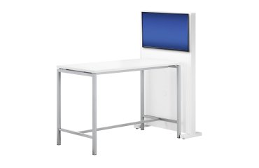 Pack table haute L180 x P 80 x H 107 blanc/aluminium et support TV Boxy Blanc à roulettes