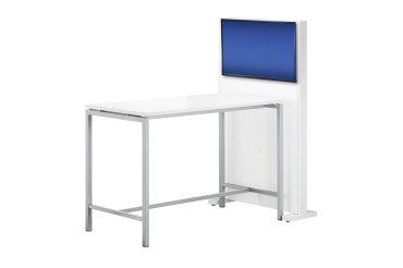 Pack table haute L180 x P 80 x H 107 blanc/aluminium et support TV Boxy Blanc à roulettes