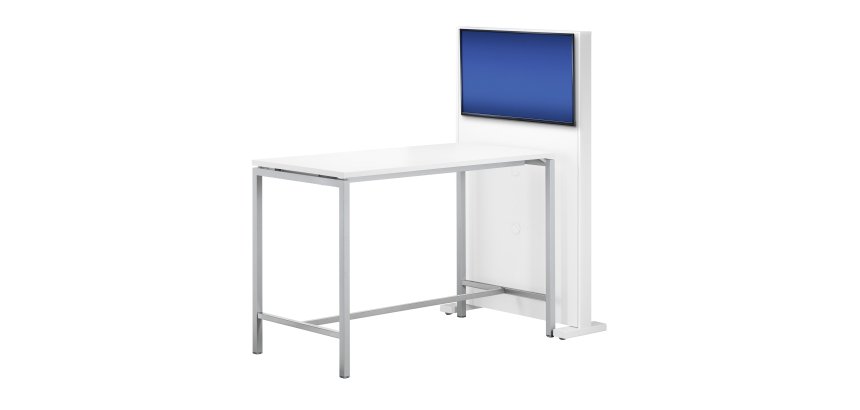 Pack table haute L180 x P 80 x H 107 blanc/aluminium et support TV Boxy Blanc à roulettes