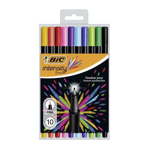 Stylo Feutre BIC Intensity écriture fine - Pointe 0,8 mm - Pochette de 10 couleurs assorties