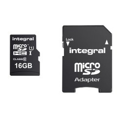 Tarjeta de memoria Micro SDHC con adaptador SD Integral 16 GB - Clase 10