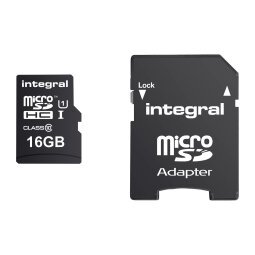 Micro SDHC memory card with Integral 16GB SD adapter - Class 10