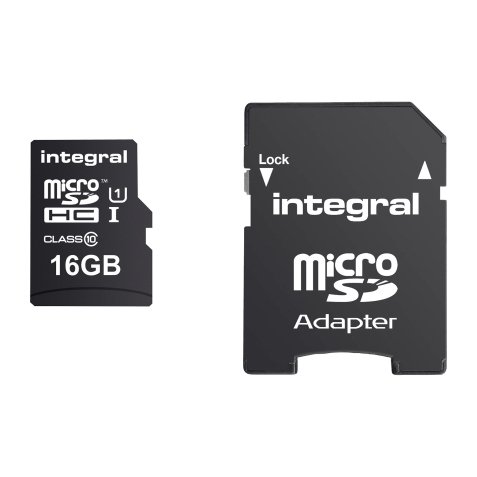 Tarjeta de memoria Micro SDHC con adaptador SD Integral 16 GB - Clase 10