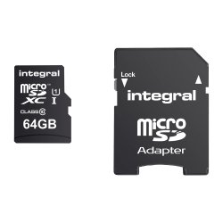 Micro SDXC memory card with Integral 64 GB micro SD adapter - Class 10