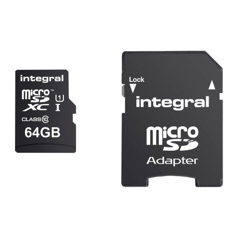 Geheugenkaart Integral SDXC met adapter 64 GB - klasse 10