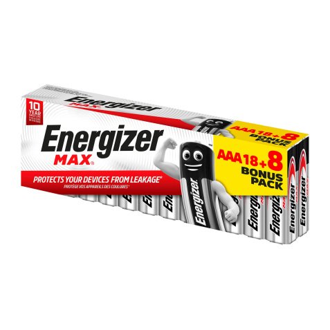Pile alcaline AAA - Pack 18 piles LR3 Energizer Max + 8 offertes