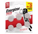 Pile bouton lithium Energizer 2032 3 V, pack de 6 (DL2032/CR2032)