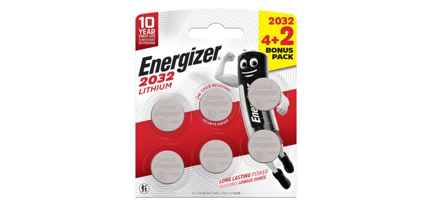 Pile bouton lithium Energizer 2032 3 V, pack de 6 (DL2032/CR2032)