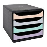 Module de classement Exacompta Big Box coffre noir 4 tiroirs assorties pastel