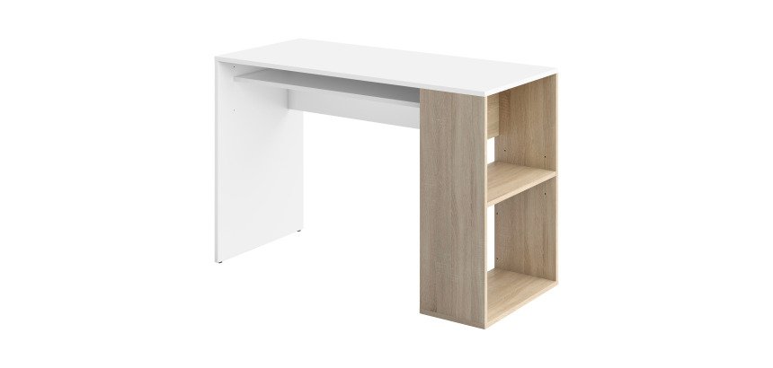 Bureau droit L 113,9 x P 50 cm, piétement plein bois avec étagère - Yale