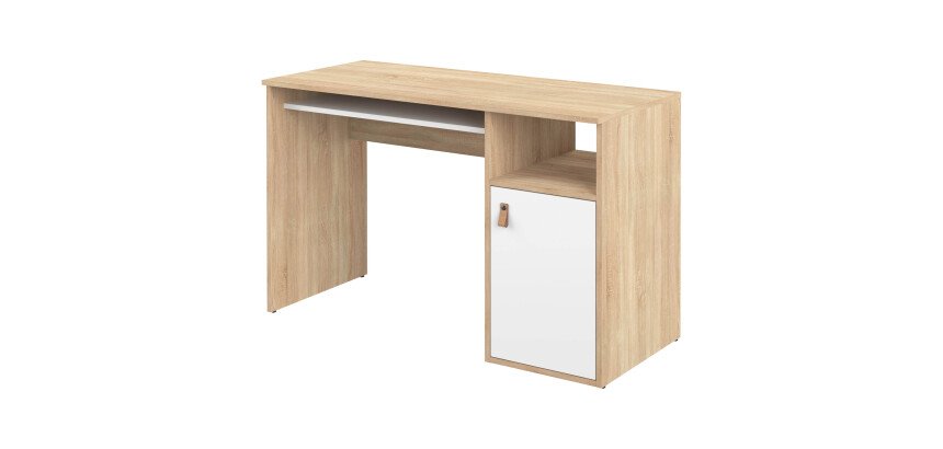 Bureau droit chêne clair L 115 x P 50 cm, piétement plein bois avec caisson - Oxford